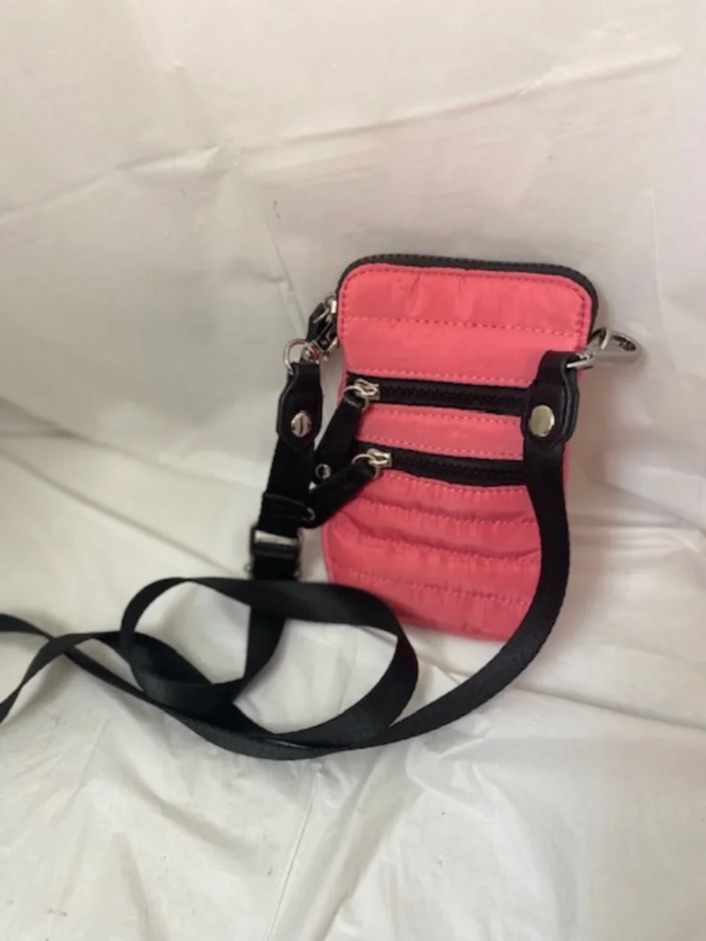Sondra Roberts Squared Pink Quilted Nylon Crossbody Phone Bag